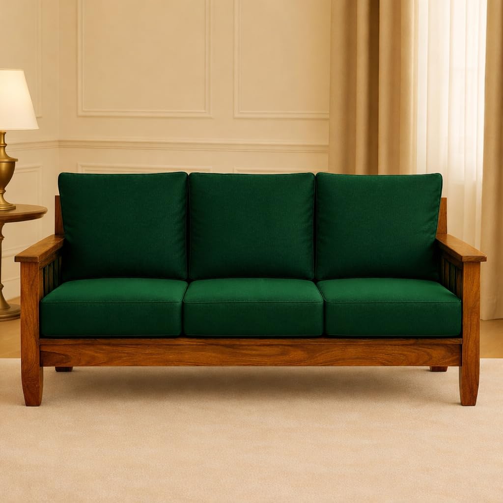 Hare Krishna Green (Pack of 6) 200 GSM Fabric Wooden Sofa Seat Cover Elastic Stretchable Cushion Seat Slip Cover Protector for Wooden Sofa Set 3 Seater Antislip Full Covers for Living Room-image-32