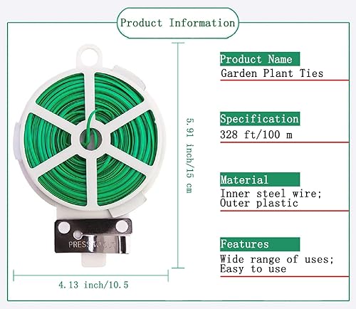 Miniatura 2 de Corbata giratoria, 328 pies (328.1 ft), bridas verdes con cortador, lazos para plantas de jardín, reutilizables, lazos verdes para plantas,