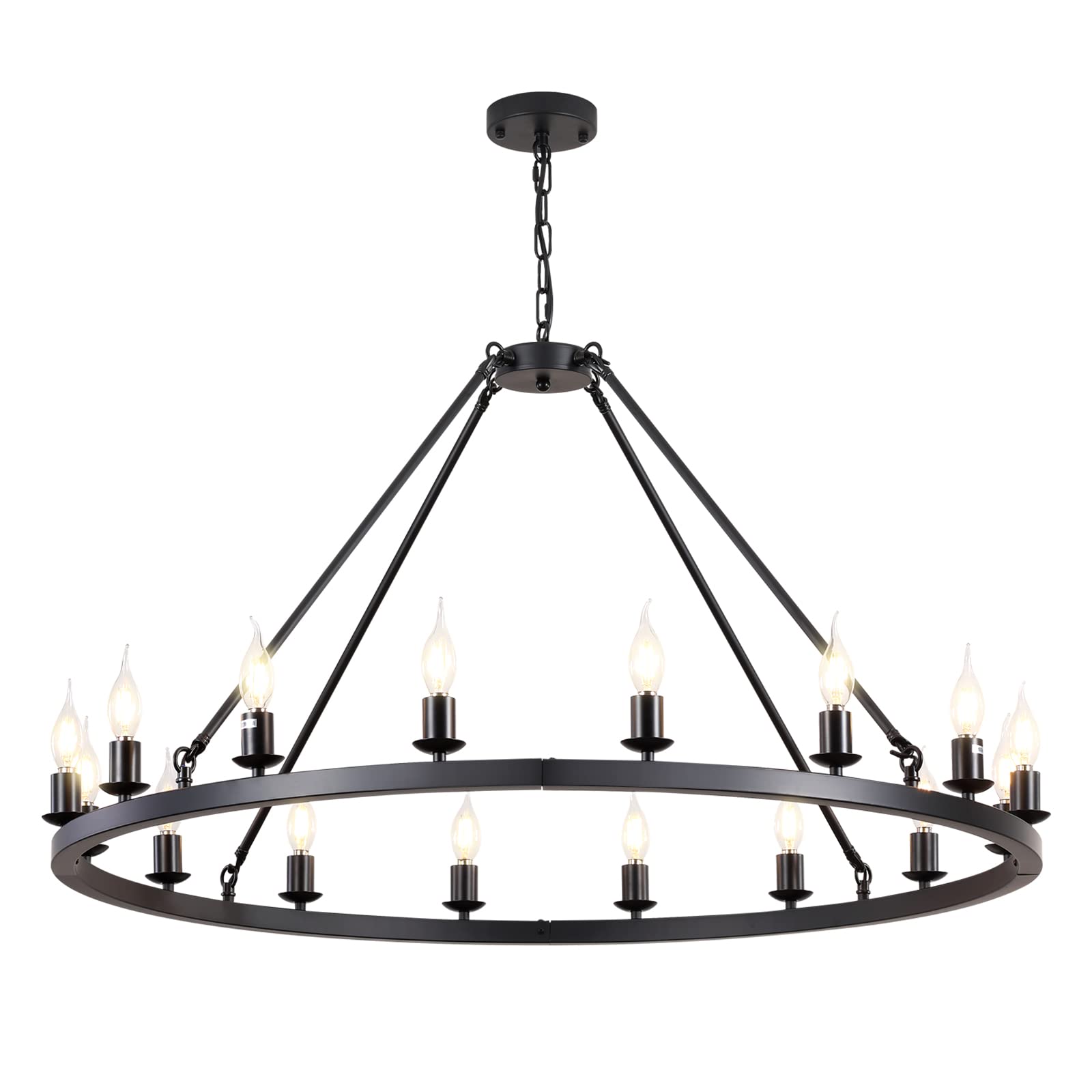 HermnJakk Black Wagon Wheel Chandelier 16-Light 40-Inch,Extra Large Round Rustic Farmhouse Chandelier Metal Circle Chandeliers for Dining Room Living Room High Ceilings