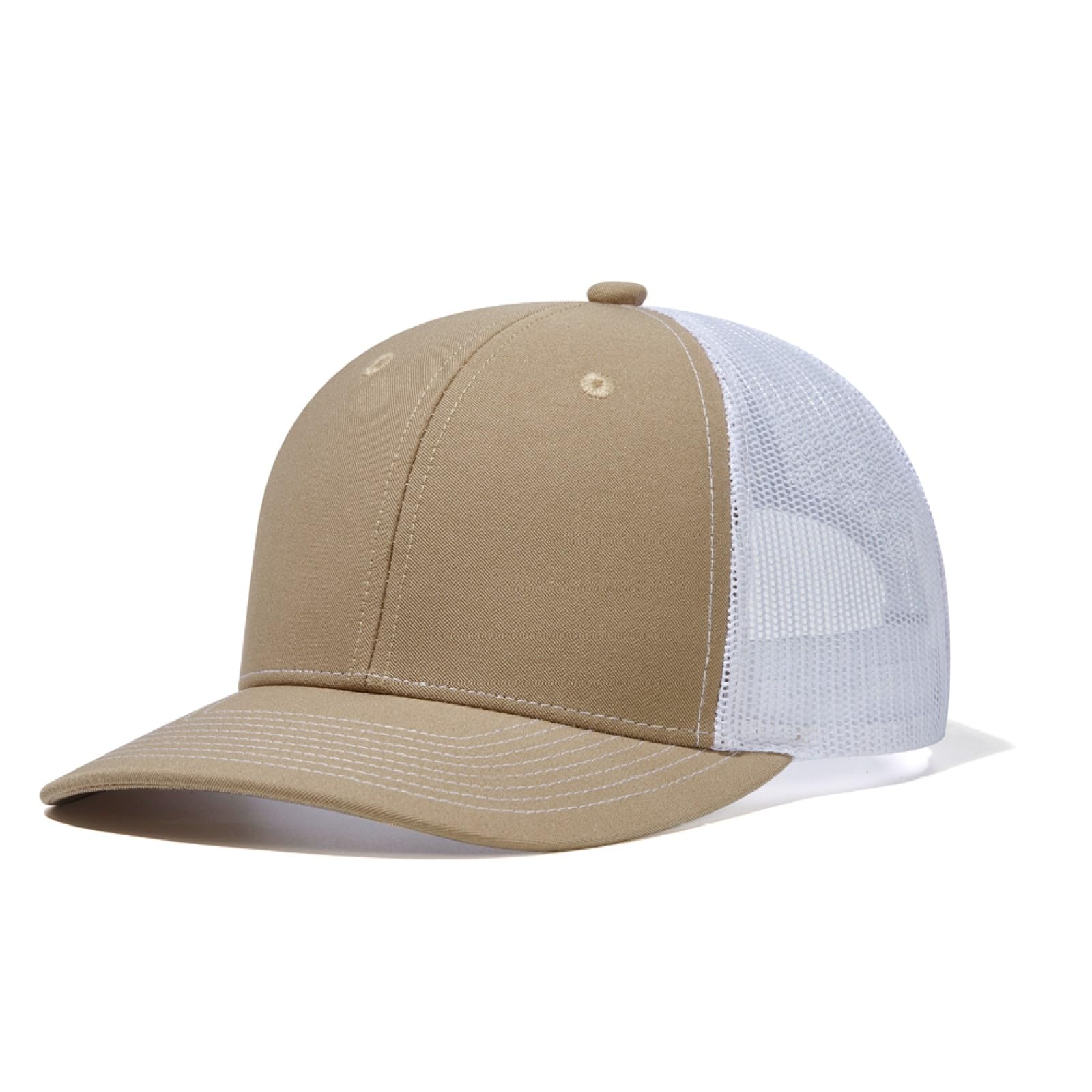 HaloHorus Curved Snapback Trucker Hat for Men Women, Adjustable Mesh Athletics Baseball Cap for Running, Hiking, Workout, C6 Deepkhaki-white, One Size