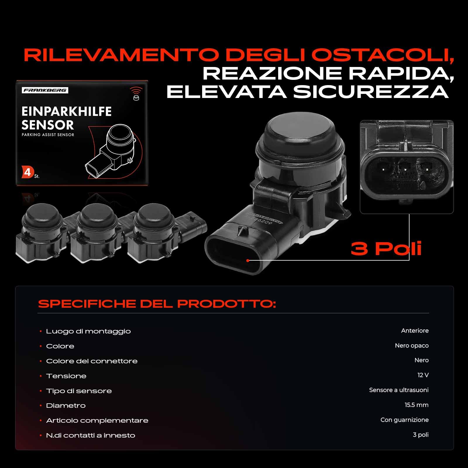 Frankberg 4x Sensori di Parcheggio PDC Compatibile con Serie 1 F20 Serie 3 Touring F31 2 Cabriolet F23 Serie 3 F30 F80 4 Gran Coupé F36 Replace# 684-083