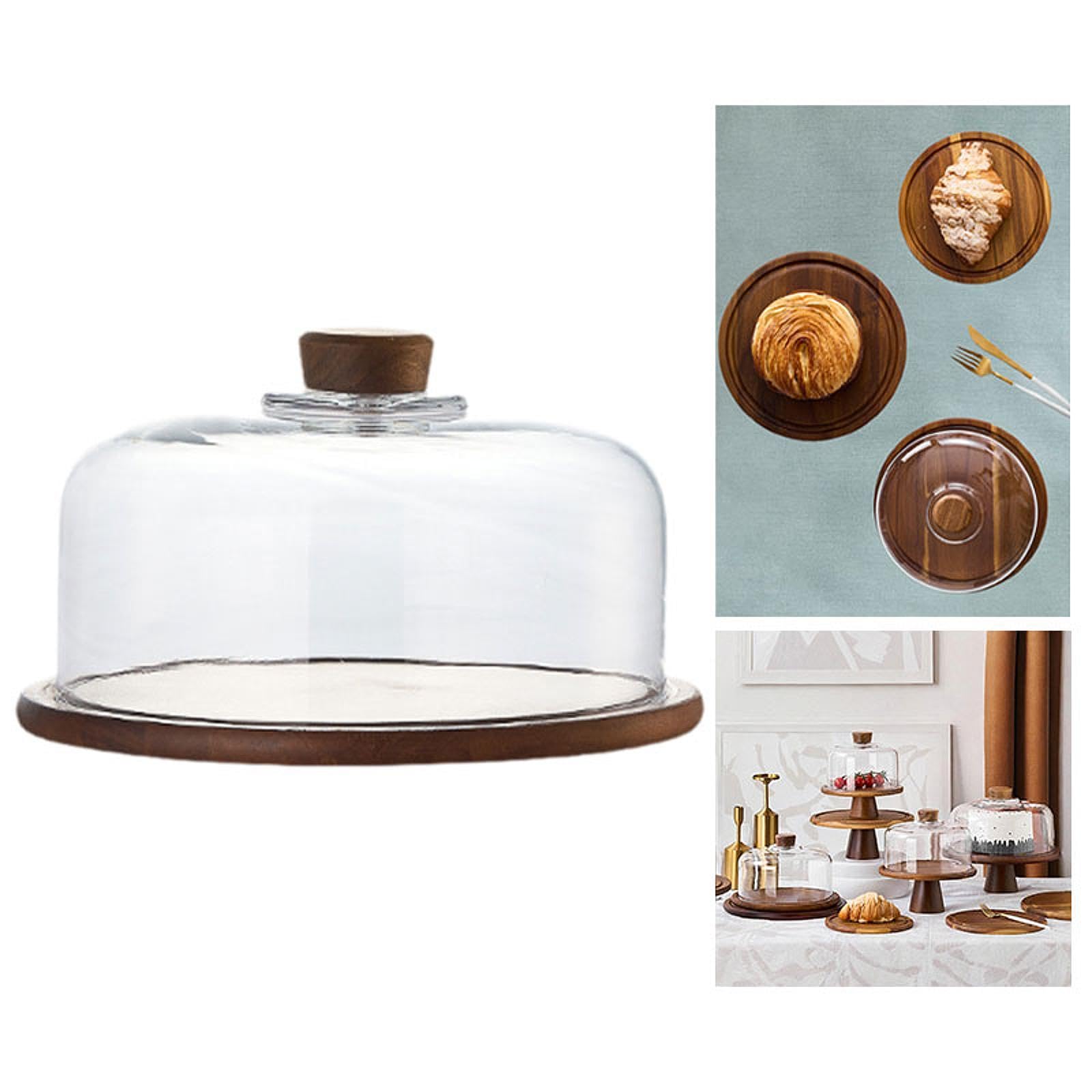 Cúpula para Postres con Bandeja de Madera para Servir, Expositor de Pasteles, Bandeja para Servir, Plato, Almacenamiento de Alimentos, Regalos de Repo, 27.5x17cm