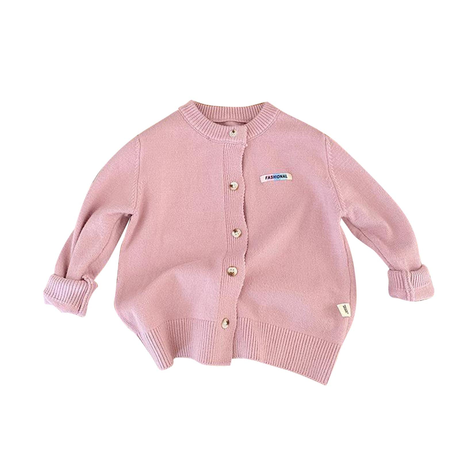 RNTOP Kids Toddler Button Cardigan Sweater Baby Girls Boys Solid Color Long Sleeve Knit Sweaters (Pink, 4-5 Years) b206p