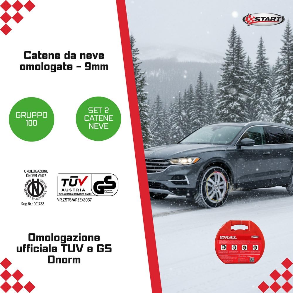 Start Juego de dos cadenas para nieve de 9 mm de grosor, grupo 100
