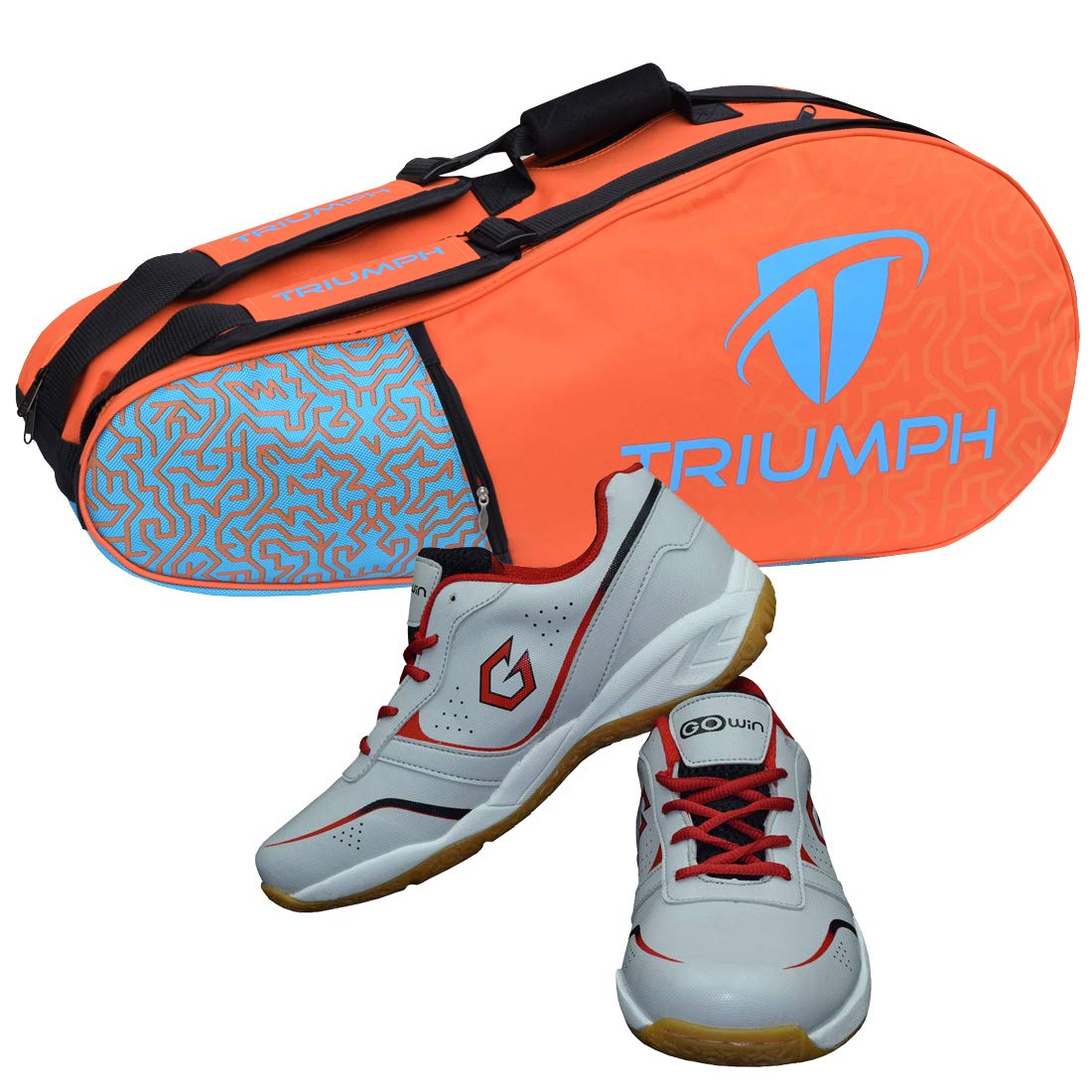 Badminton Shoe Smash Grey Size-12 Kids with Triumph Badminton Bag 303 Orange/Sky-image-11
