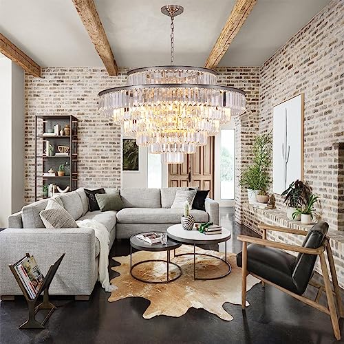 Gmlixin Crystal Chandelier 7-Tier Luxury Pendant Lights Fixture Hanging Adjustable For Dining Room Living Room Dia 39 Inch-Nickel #TOP2