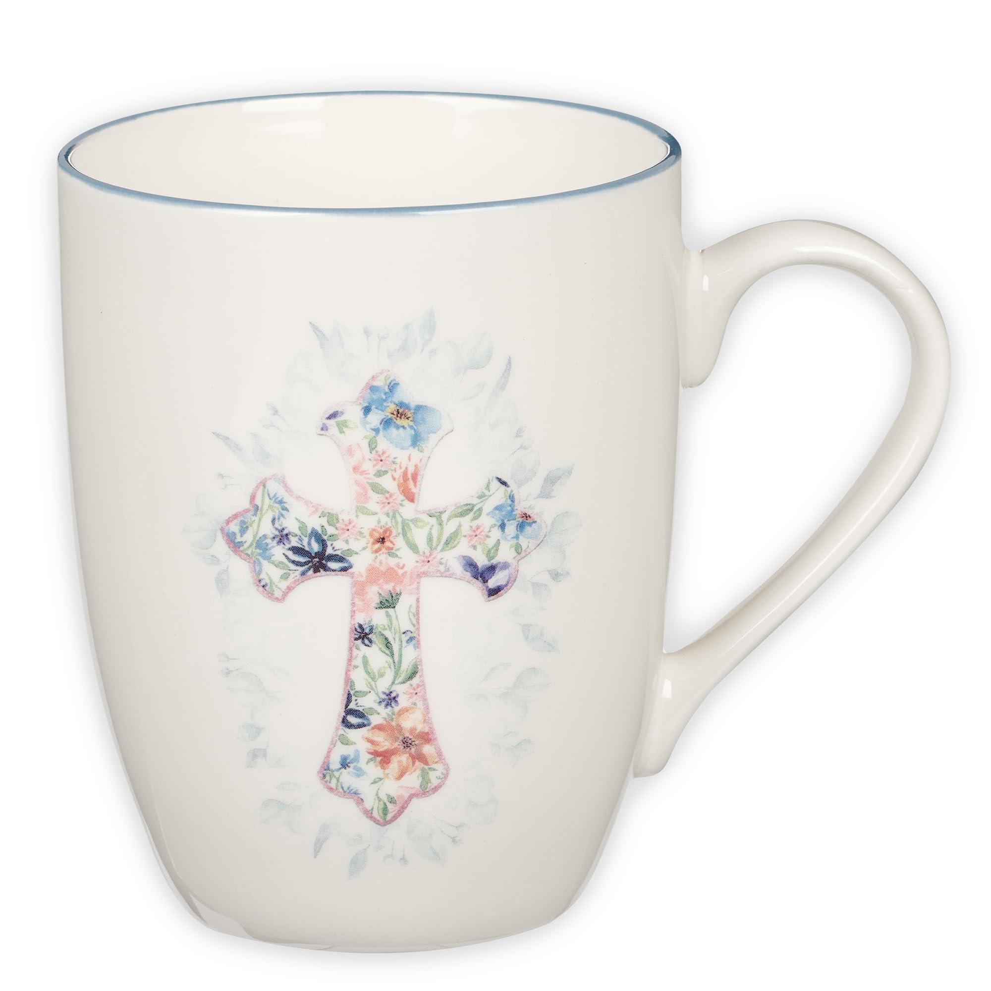 Christian Art Gifts Encouraging Ceramic Coffee Tea Mug for Women Pink Light Blue Floral Cross Cute Microwave Dishwasher
