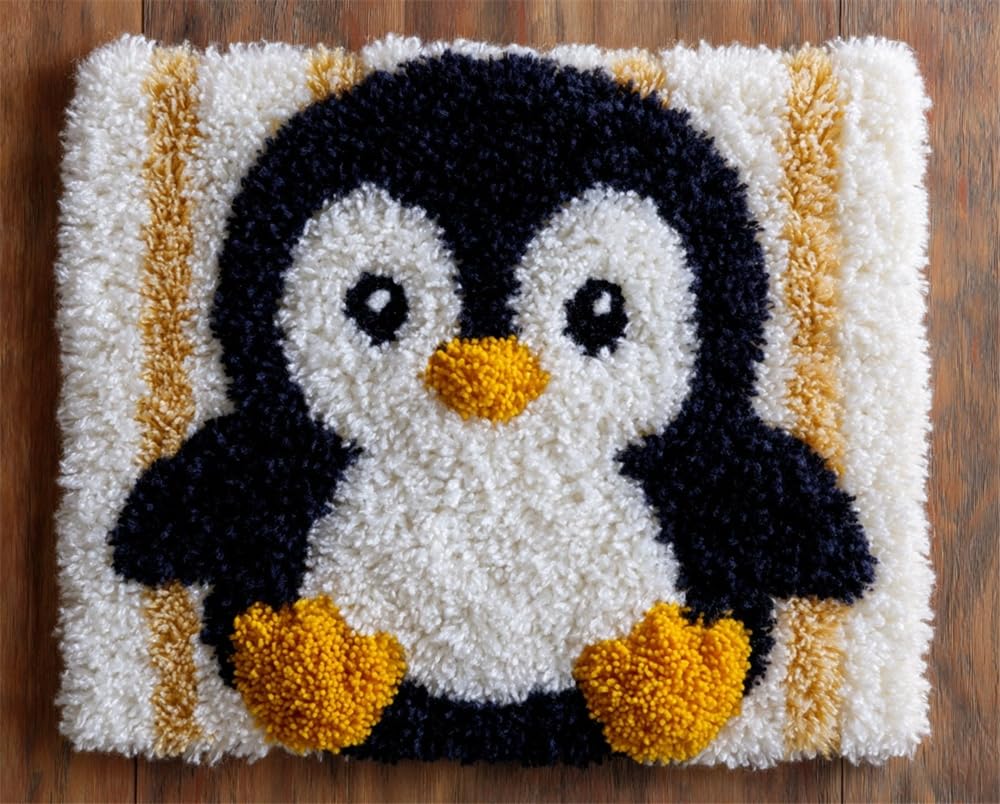 Kitquiver Latch Hook Rug Kits for Adults Beginners,Cute Little Penguin,DIY Craft Doormat Carpet Making Kit Tapestry Gift Home Decorations 39X55In