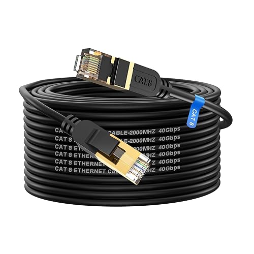 Miniatura 6 de Cable Ethernet Cat 8, 300 pies de alta velocidad, resistente, 26 AWG, cable de red LAN Cat8 de 40 Gbps, 2000 Mhz con conector RJ45 chapado en oro,