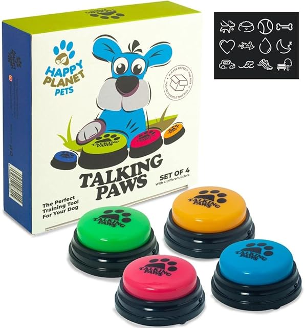 Talking Paws - Recordable Training Buttons for Dogs, Puppy & Pets. Free Stickers. Train Your Dog Easily To Press Buzzers And Voice What They Want To Do. The Perfect Present For Your Pet.