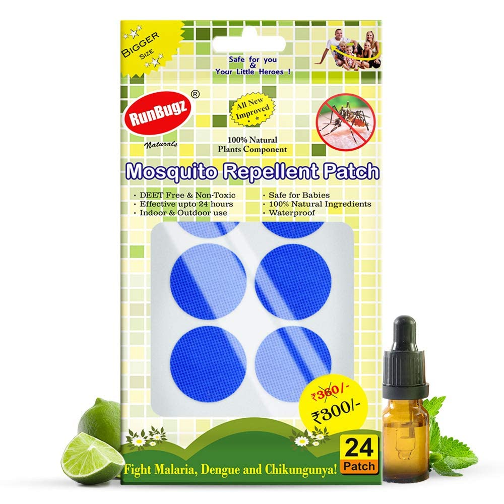 RunBugz Mosquito Repellent Patches For Kids - 24 Patches - Pack of 3 - Deet-Free - Waterproof - Natural