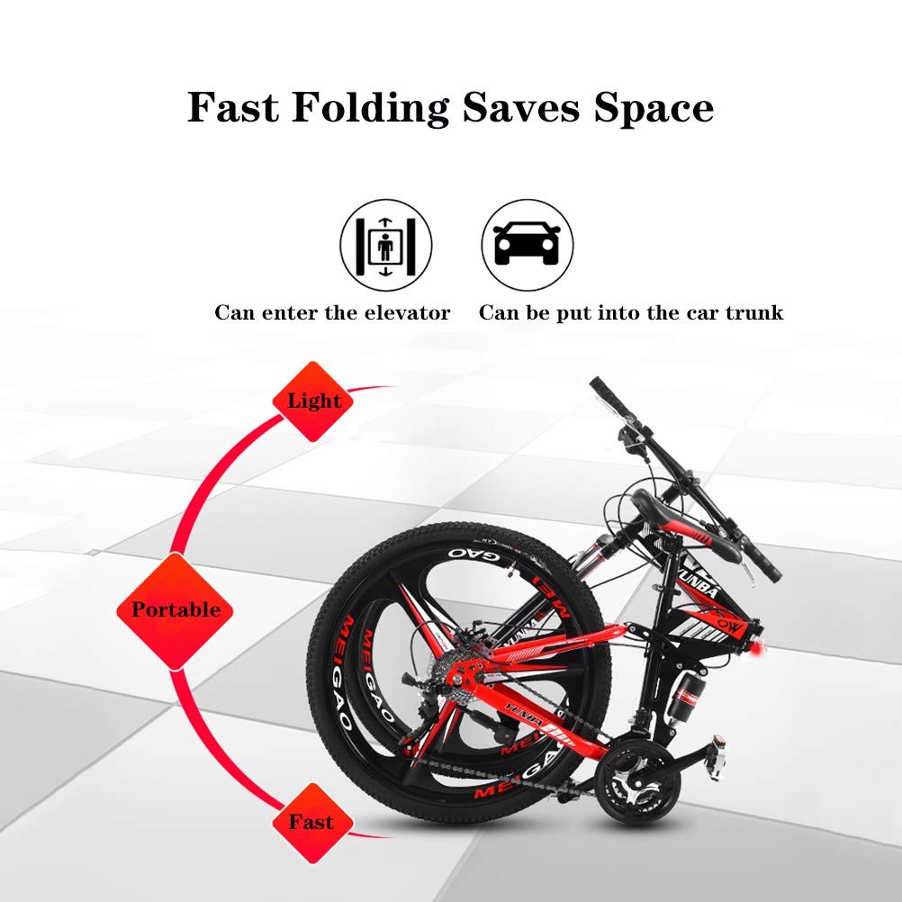 Pliable Vélos de Montagne,26Inch 21 Vitesses Léger Adulte Folding Bike avec Double Frein à Disque,Cadre en Acier Carbone VTT Vélos pour Homme et Femme