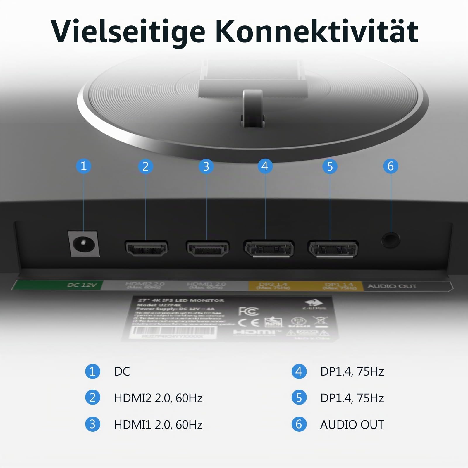 Z-Edge 27 Inch 4K Monitor UHD(3840x2160) IPS Panel LED Monitor, 250 cd/m², HDR10, FreeSync, Flimmerfrei, HDMI x2, DisplayPort x2, VESA Kompatibel
