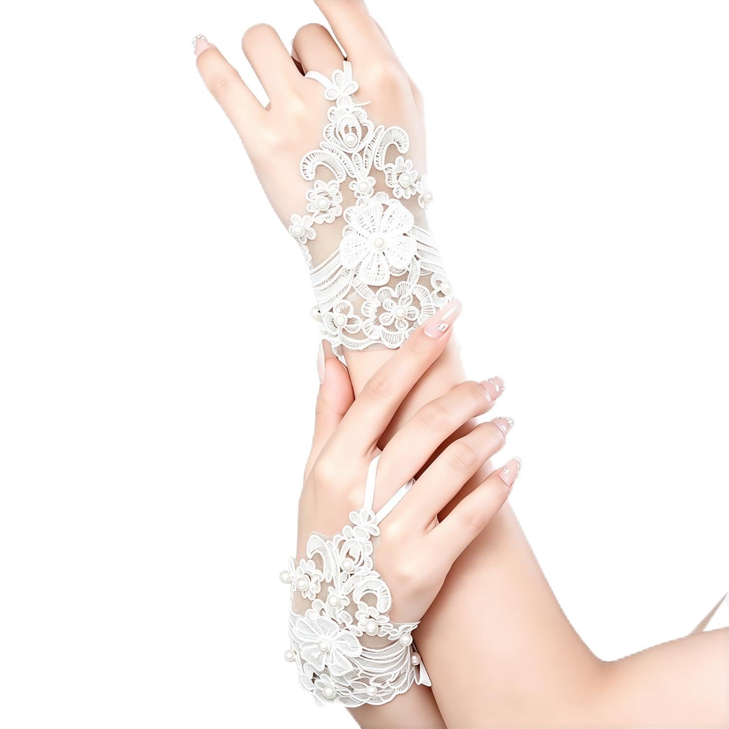 PATPAT® 1 Pair Lace Gloves for Women, Bridal Elegant Gown Net Gloves for Women with Bow and Lace Cuff, Adult Ladies Elegant Mittens for Wedding Party Festival Photography Formal Gown Accessories-picture-22