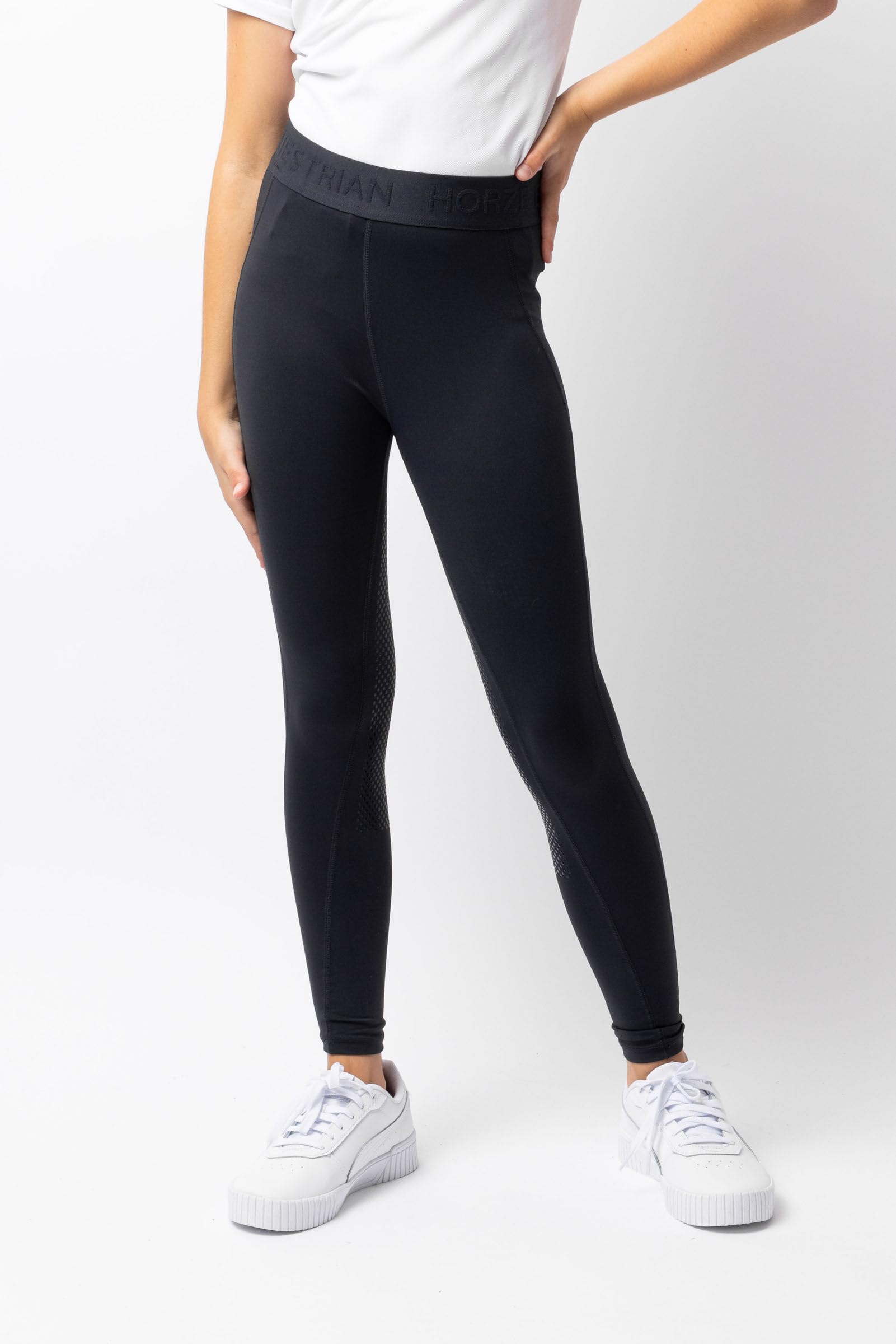 HORZE Kinder Reitleggings Madison, Vollbesatz Reithose Mädchen mit Silikon für besseren Halt im Sattel, Blau, 158/164