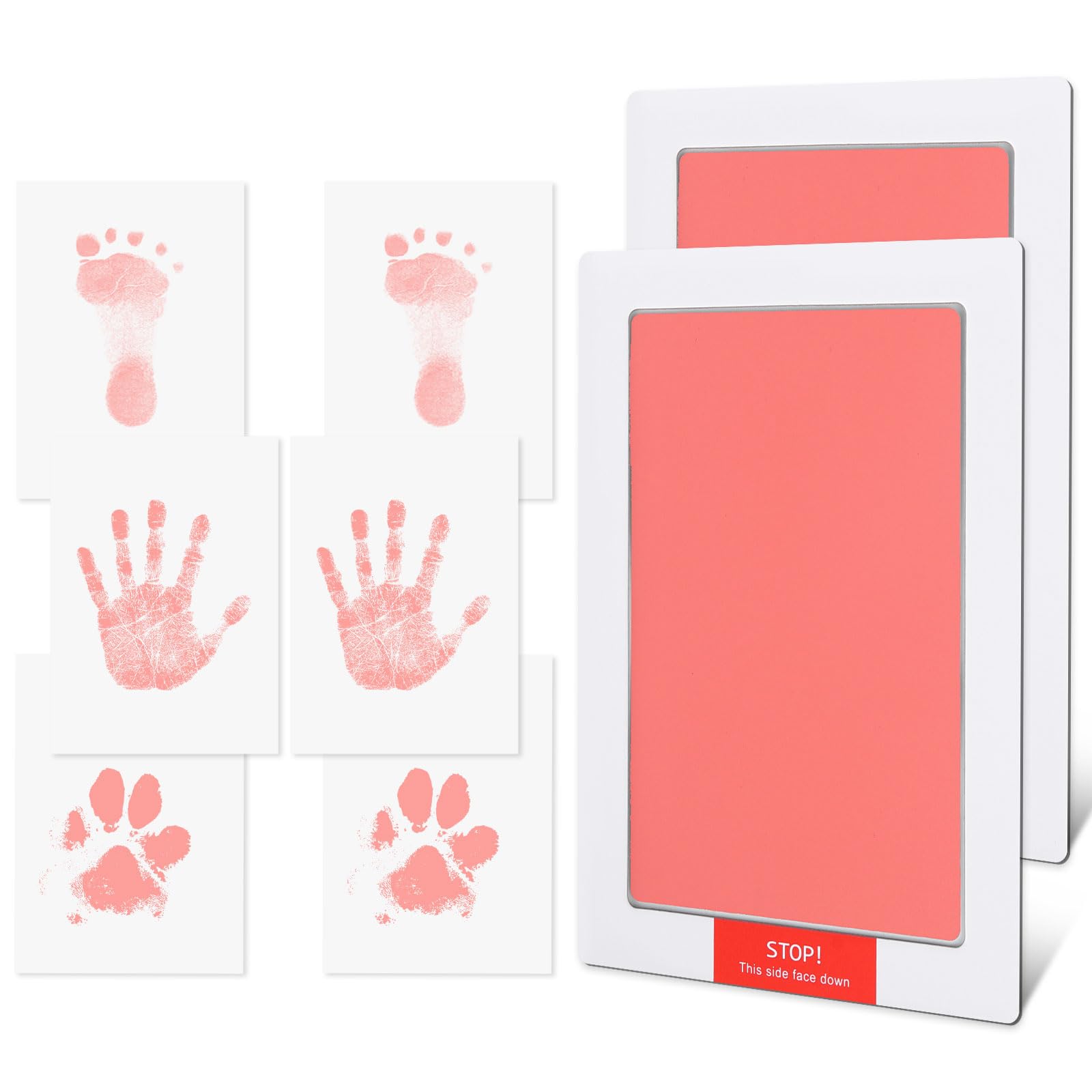 Baby Handprint and Footprint Kit | 2 Pack Baby Inkless Print Pads | 6 Imprint Cards | Inkless Baby Footprint Kit Clean-Touch | Safe for Baby, Family Keepsake, Dog Paw Print Kit, Pink