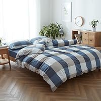 Vista 9 de FACE TWO FACE Juego de funda de edredón de 3 piezas, 100 % algodón lavado con textura parecida al lino transpirable duradero suave cómodo