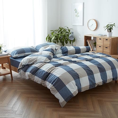 Miniatura 9 de FACE TWO FACE Juego de funda de edredón de 3 piezas, 100 % algodón lavado con textura parecida al lino transpirable duradero suave cómodo