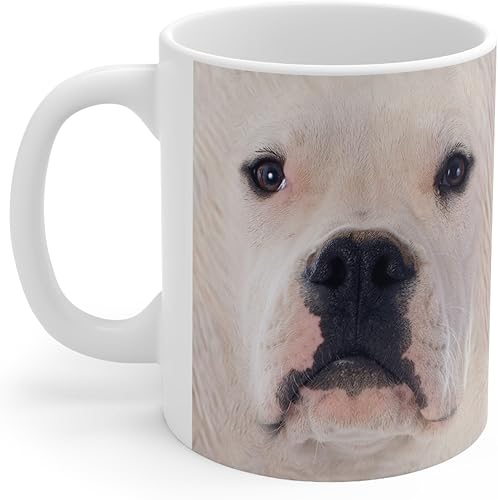 Lovesout Funny Gifts - Taza de café de cerámica blanca con diseño de perro Bulldog Americano, con cara grande, 11 onzas