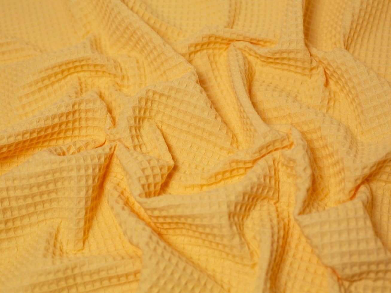 Minerva Lemon Yellow Medium Cotton Waffle Fabric - Per Metre