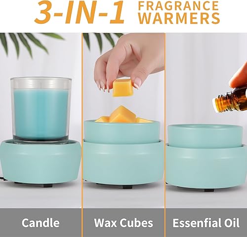 Miniatura 4 de copinpin Calentador de cera para derretimiento, calentador de cera de cerámica para velas perfumadas, quemador de aceite 3 en 1, calentador de cera