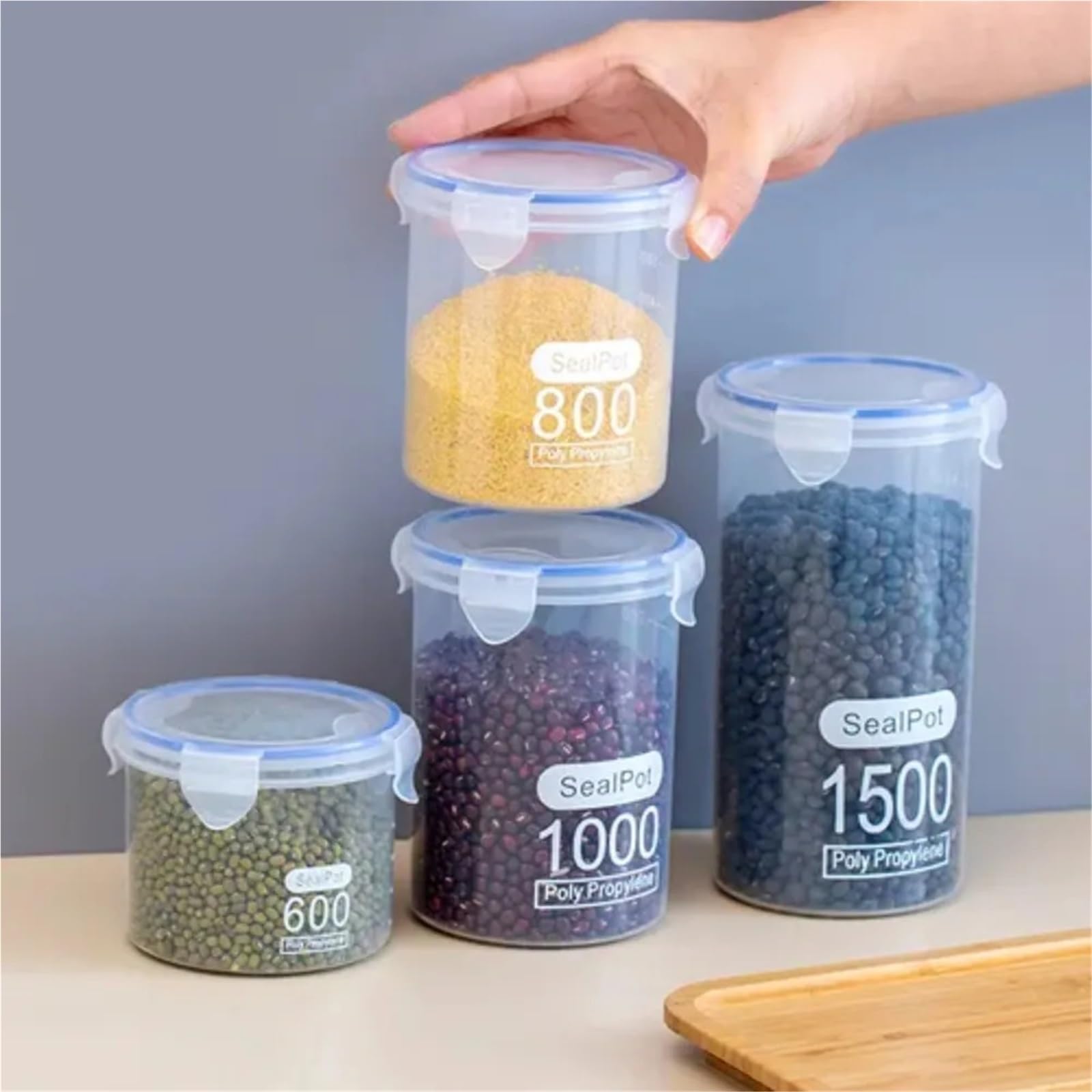Barattoli sigillati for alimenti trasparenti cilindrici da 4 pezzi Scatole ermetiche for in PP a chiusura ermetica Per Biscotti(10 * 11.5cm)