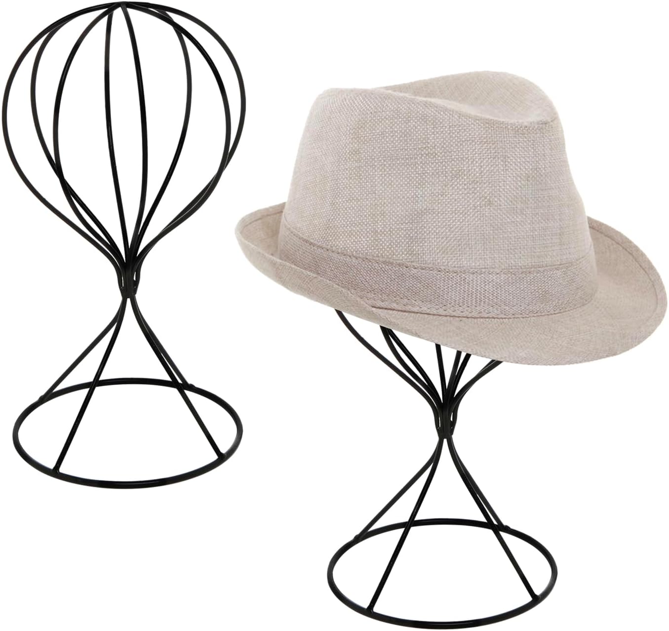 MyGift 2 Pcs Hat Holder Stand, Baseball Cap Organizer Storage, Wig Fedora Display Rack, Black Metal Wire