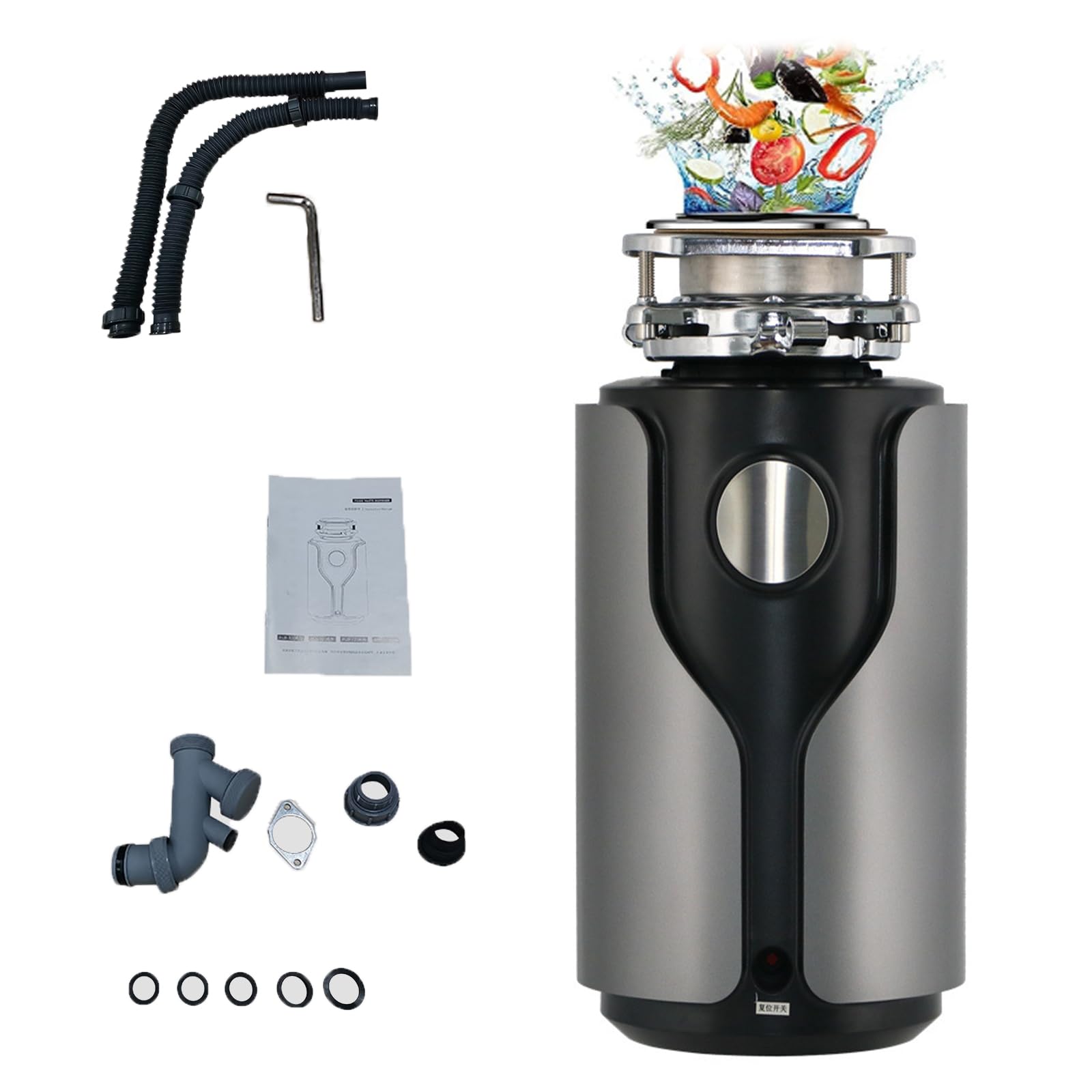 Triturador residuos Alimentos de 560 W, 3800 R/min, con 7 Niveles de molienda y protección contra sobrecarga Temperatura, Acero Inoxidable Serie Titanio, eliminación de Basura de 1200 mlcapacidad