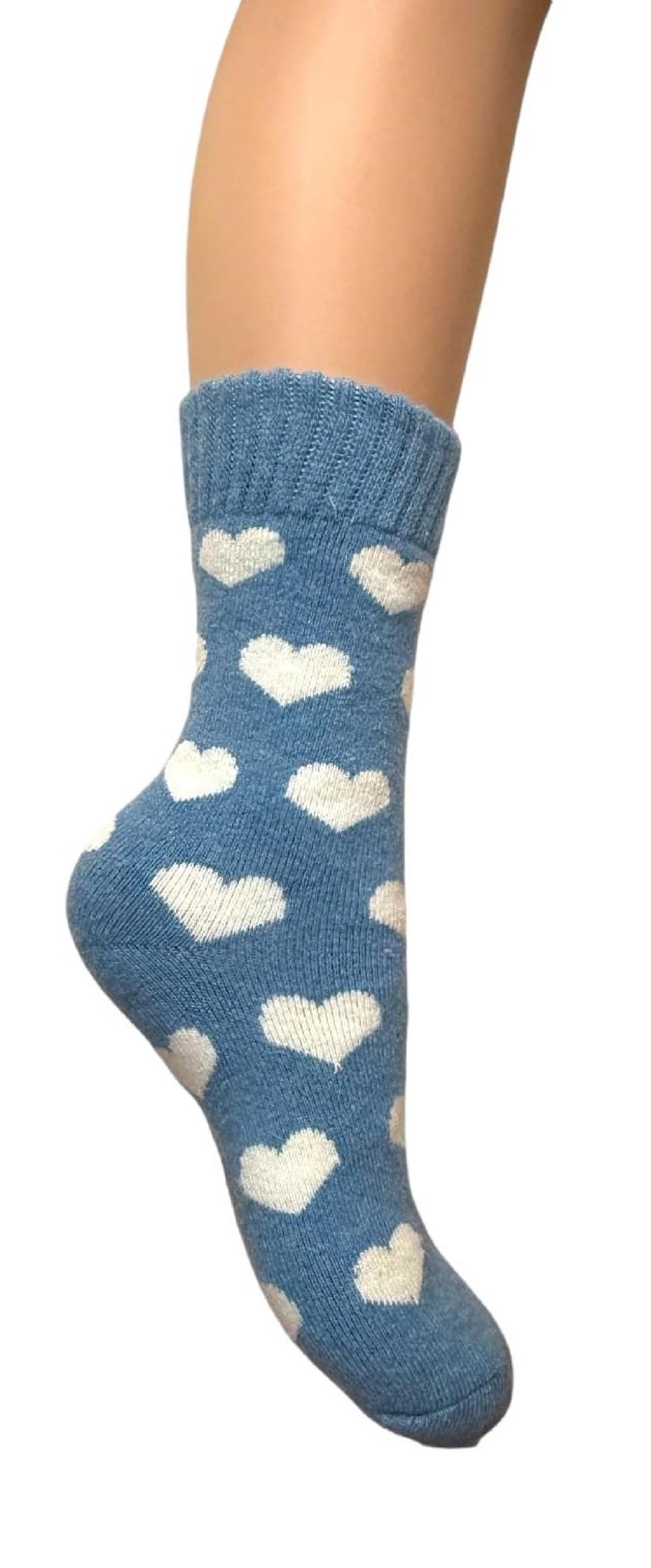 Jess & Lou Ribbed Socks Cosy Warm Fluffy Soft Wool Blend Colourful Pattern Loungewear Cute Patterns (UK, Alpha, One Size, Regular, Regular, Cornflower Hearts)