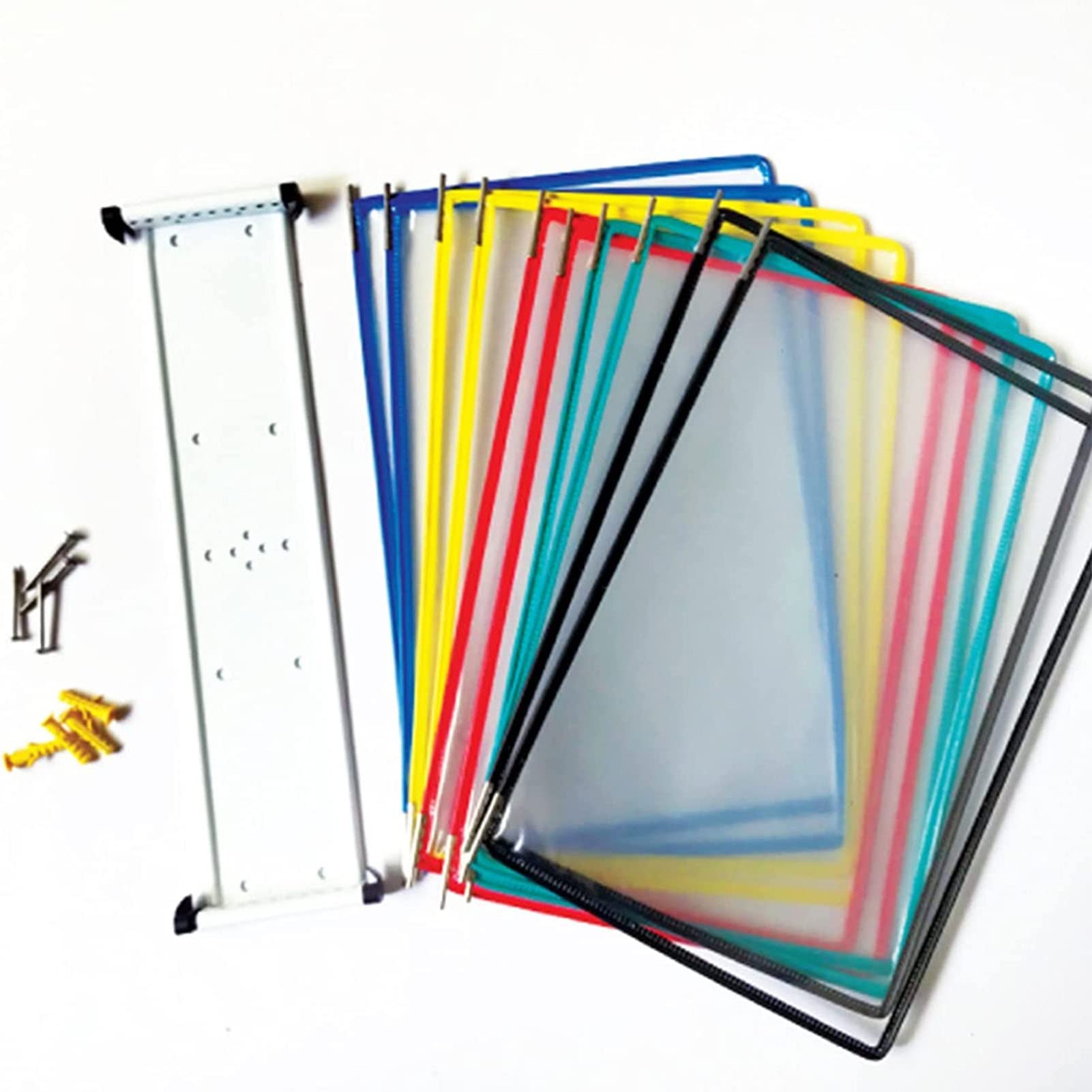 Genérico Organizador de Referencia para Montaje en Pared - Carpeta metálica abatible de Escritorio con 10 Bolsillos de visualización, Resistente y Que Ahorra Espacio. Estante para menús de Hoja