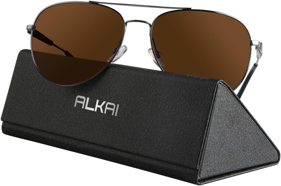 ALKAI Aviator Sunglasses for Men Women Polarized Sunglasses 100% UV400 Protection Metal Frame Sunglasses Driving (Brown)