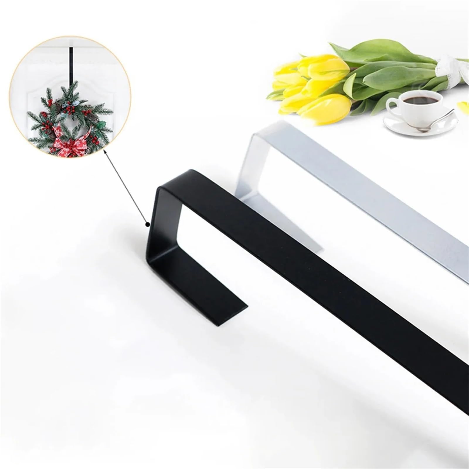 38 cm metalowy haczyk na drzwi, długi pojedynczy haczyk dekoracyjny girlanda wieszak na drzwi wejściowe (czarny, 2 szt.)