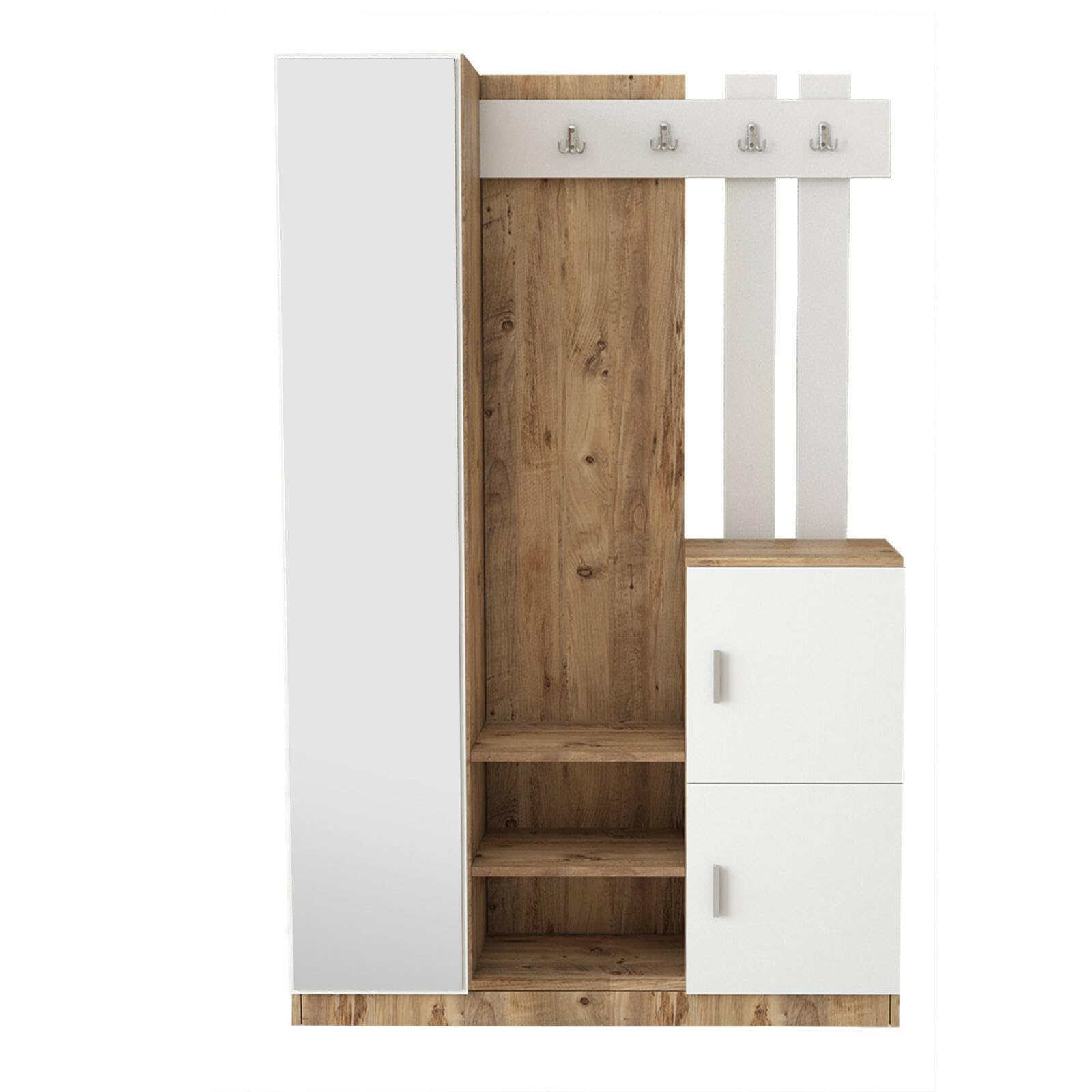 Dmora Mobile da Ingresso Australis, Entratina Appendiabiti, Composizione per atrio, Consolle portaoggetti Multifunzione, 114x38h180 cm, Quercia e Bianco