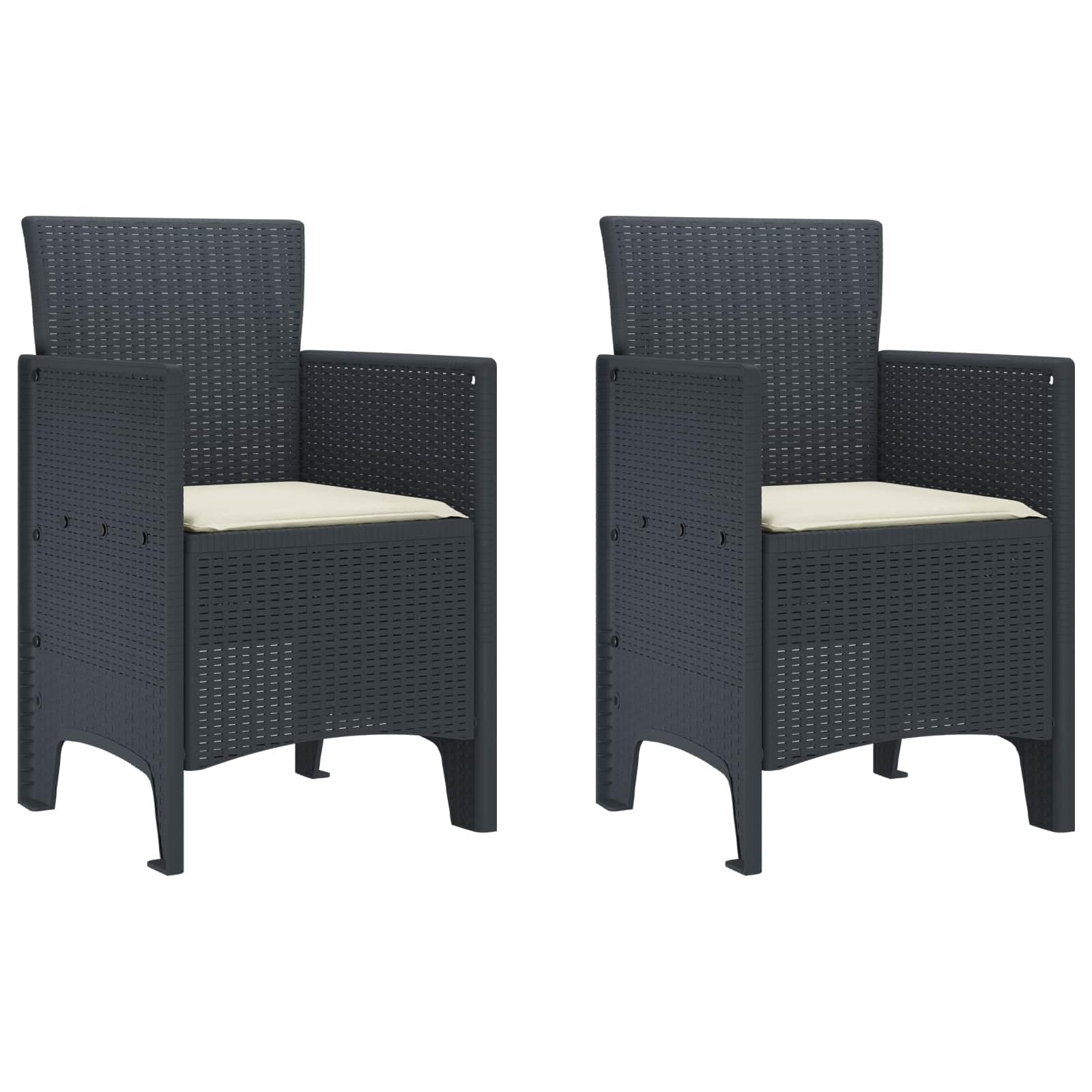 Fauteuil pour terrasse en polypropylène lot de 2 chaises de repas de jardin design anthracite