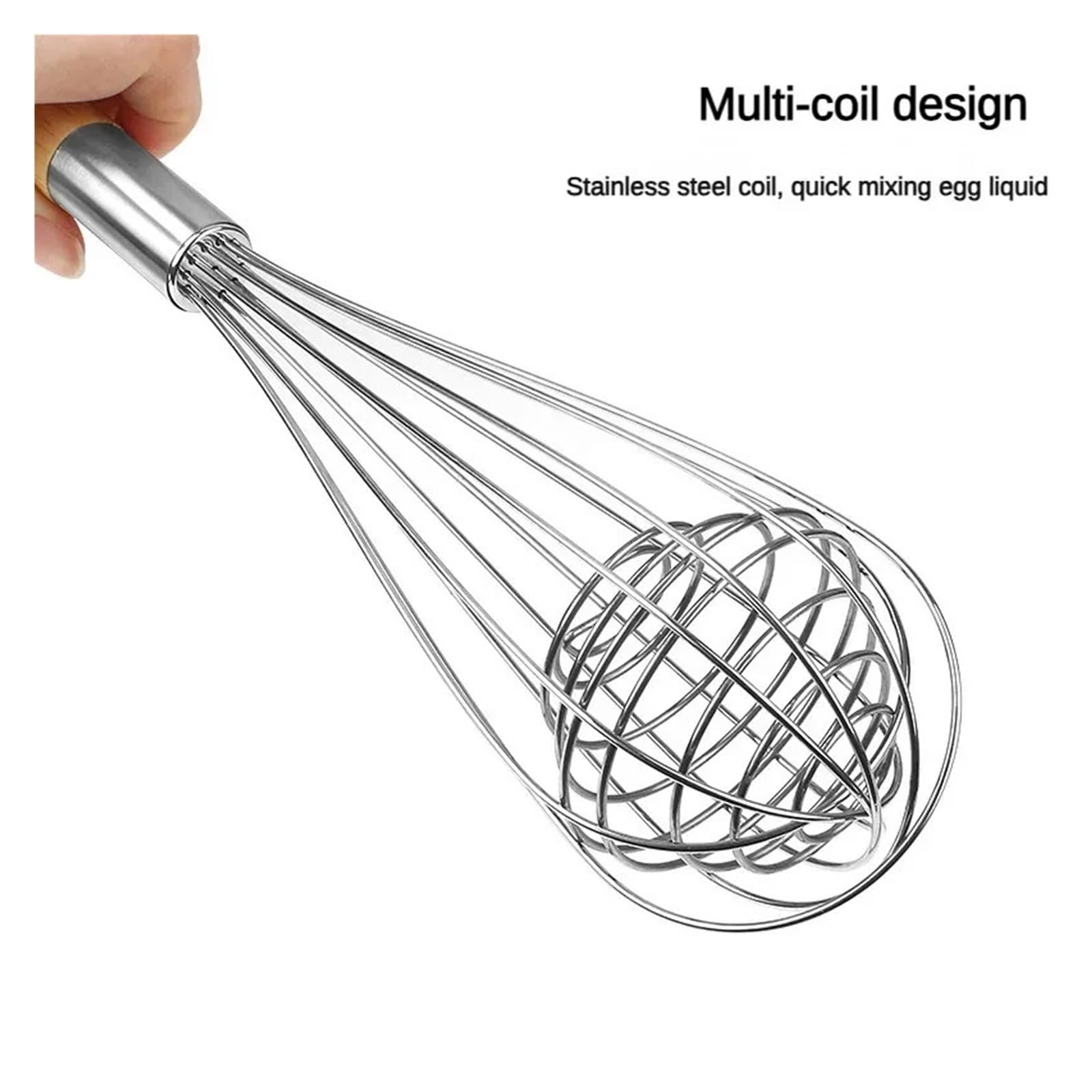 Frusta for uova in acciaio inossidabile con manico in legno Miscelatore manuale for panna e agitatore for impasto for cucina(10inch Egg Beater)