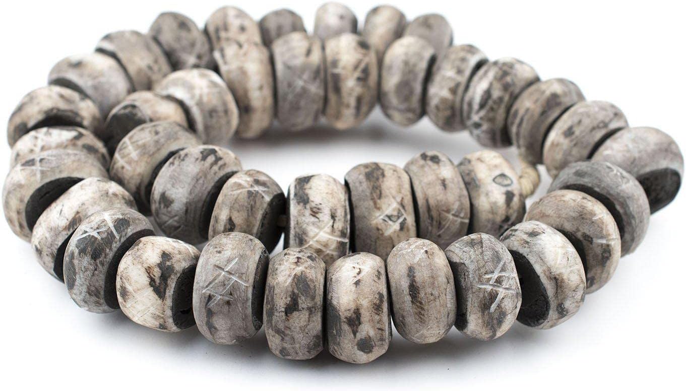 The Bead Chest Tic-Tac-Toe Carved Grey Bone Beads (Large)