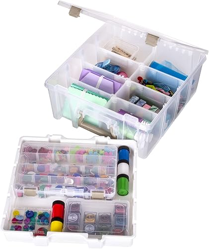 Miniatura 4 de ArtBin 6899AZ Super Satchel doble profundo con bandeja elevable, organizador portátil de artes y manualidades con divisores extraíbles, transparente