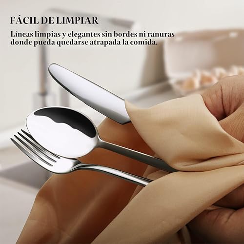 Miniatura 5 de KINGSTONE Juego de 30 piezas de cubiertos, juego de cubertería para 6, cubiertos de acero inoxidable 18/10 de diseño minimalista, apto