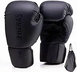 Luva de Boxe Muay Thai MMA Pro All Black Fheras 12Oz