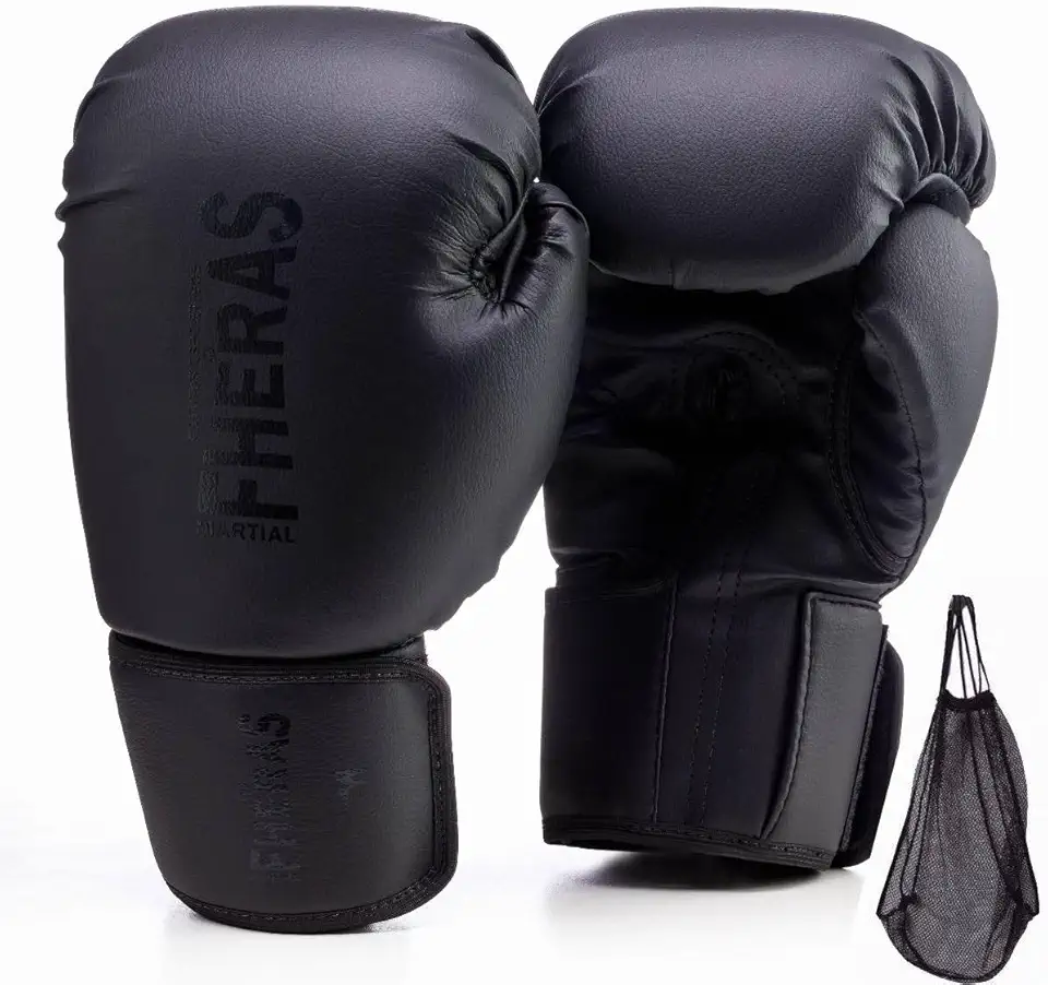 Luva de Boxe Muay Thai MMA Pro All Black Fheras 12Oz