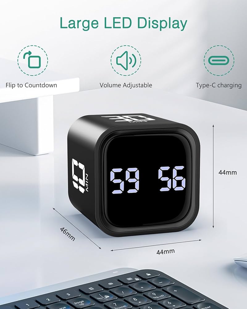 ORIA Digital Visual Tier, 60-inute Poodoro Tier With LCD Screen, Snooze, 12/24H, Clock With