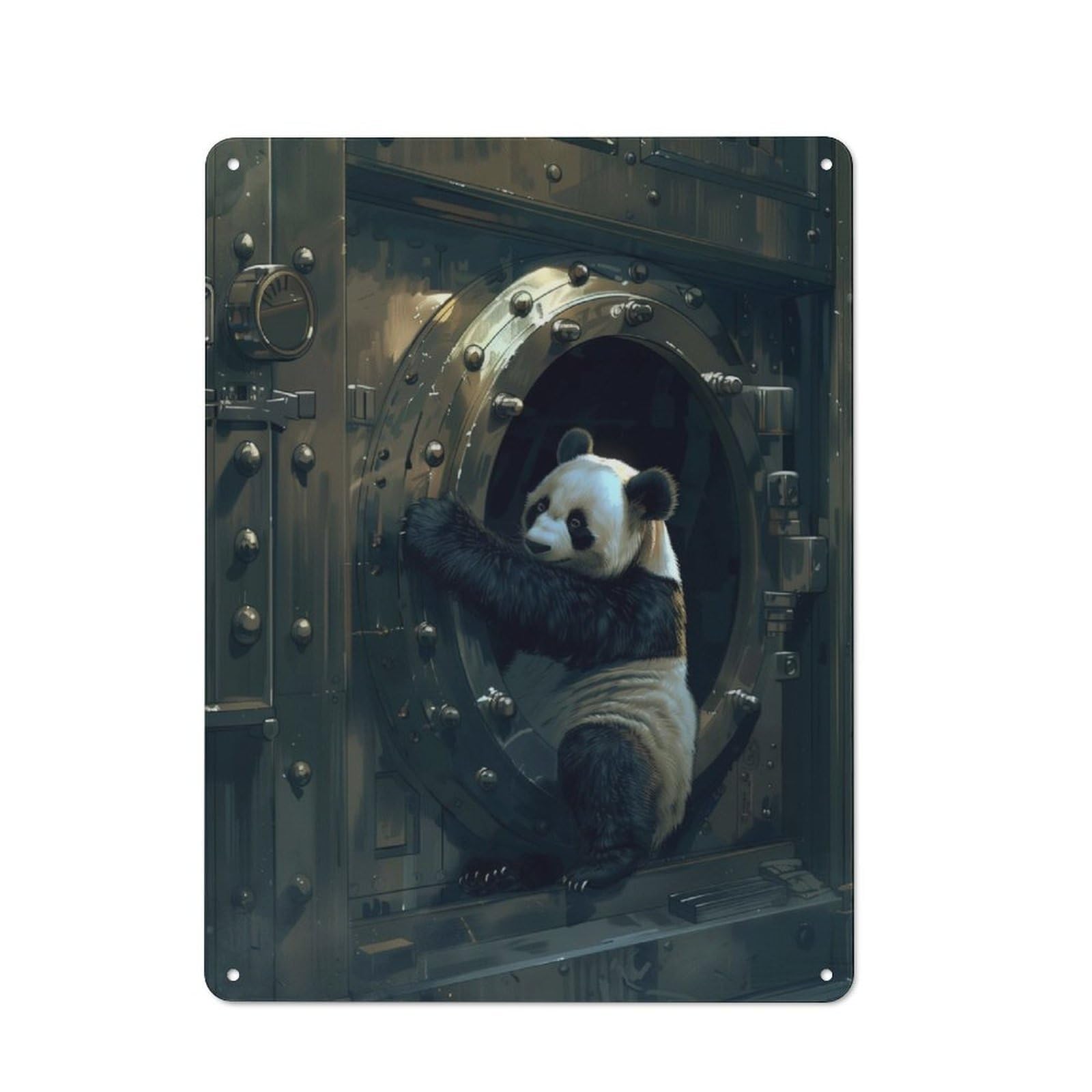 Junmoney Panda Criminal Rob Bank Retro Tin Sign 40X30cm Featuring For Home Bar Wall, For Collectors Decorating Home Bars And Entertaining Spaces