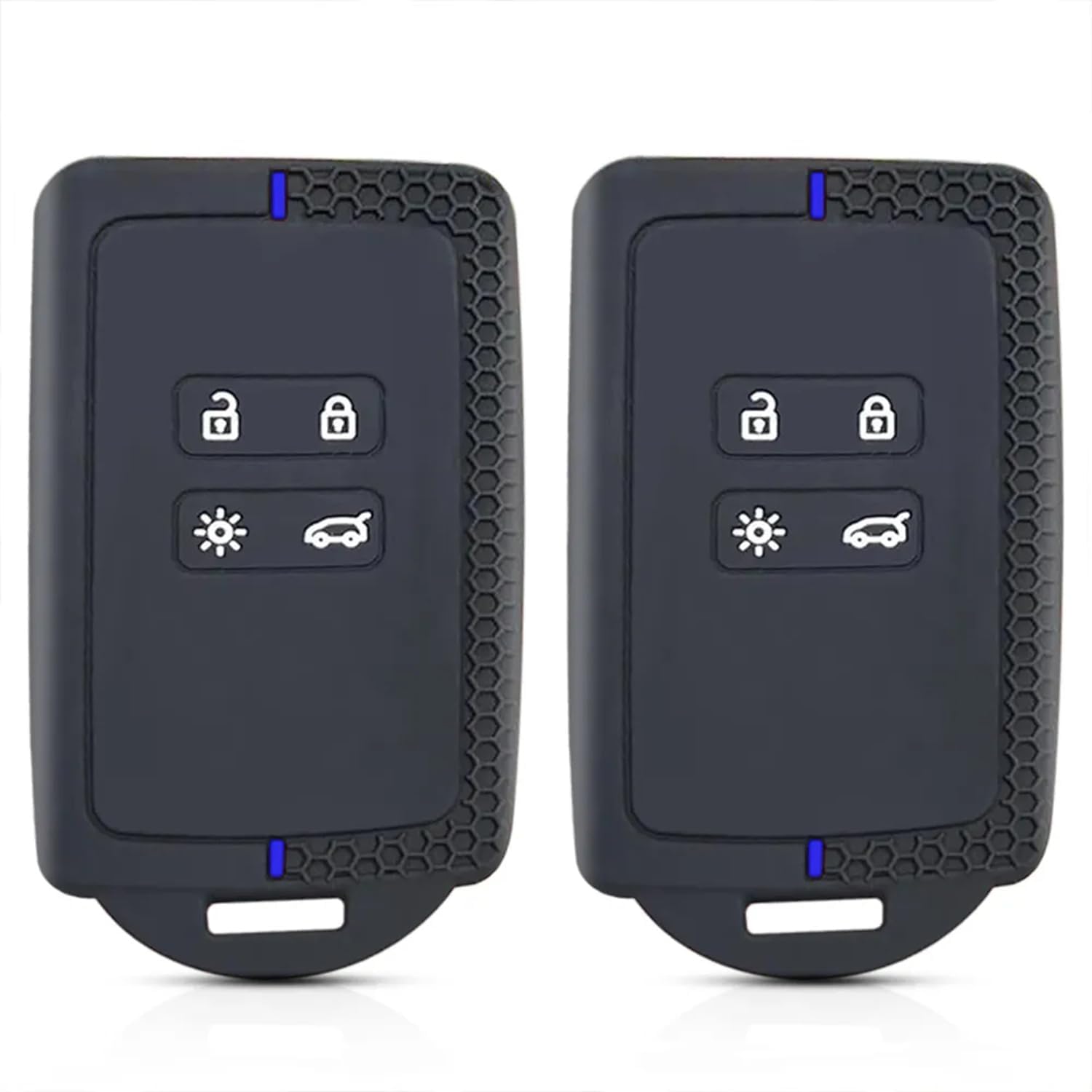Renault Key Cover (Clio, Megane, Koleos, Kadjar, Kangoo, Twingo, Talisman, Captur, Espace, Dacia Duster) - 4-Button TPU Silicone Fob (Blue-Line) 2PC