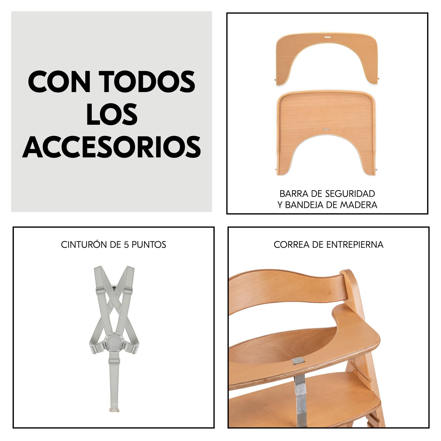 hauck Beta Plus Trona Evolutiva Madera con Certificado FSC® Cojín y Bandeja, Trona Bebe Evolutiva a partir de 6 Meses con Arnés de Seguridad y Ruedas, Sistema Antivuelco, Natural