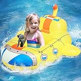 TONESPAC Inflatable Kids Pool Float with Water Gun, Cute Submarine Car Shape Pool Floats, Ride-On Fl