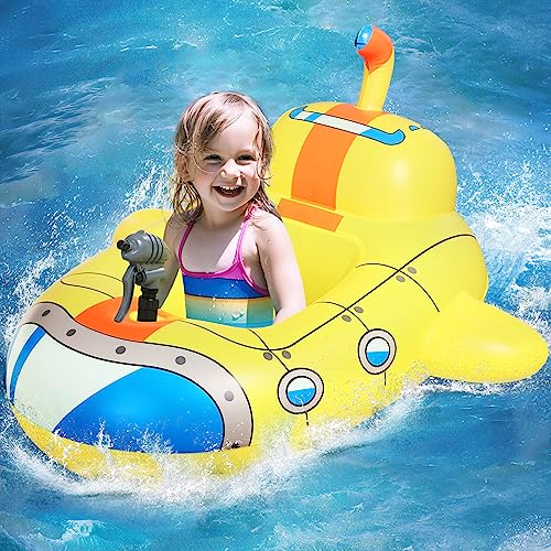 Tonespac Inflatable Kids Pool Float With Water Gun, Cute Submarine Car Shape Pool Floats, Ride-On Floaties With Squirt Gun For 3-7 Years Boys Girls（Fresh Yellow） #TOP26
