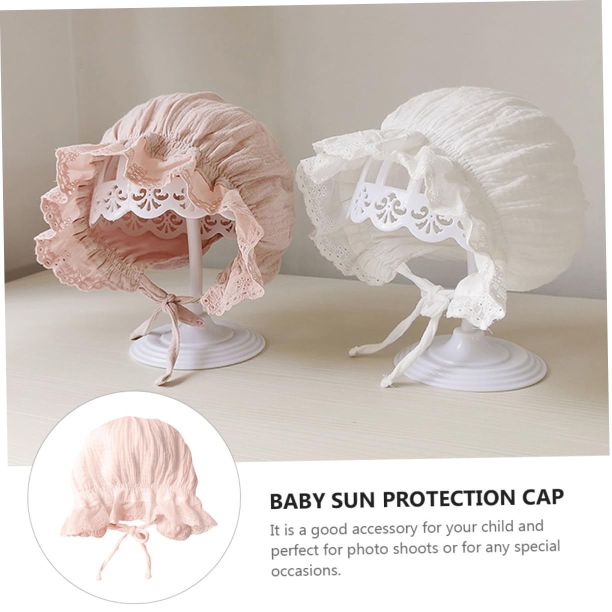 Holibanna Protection Cap Elegant Lace Design Lightweight Breathable Summer Hat for Little Girls Pink
