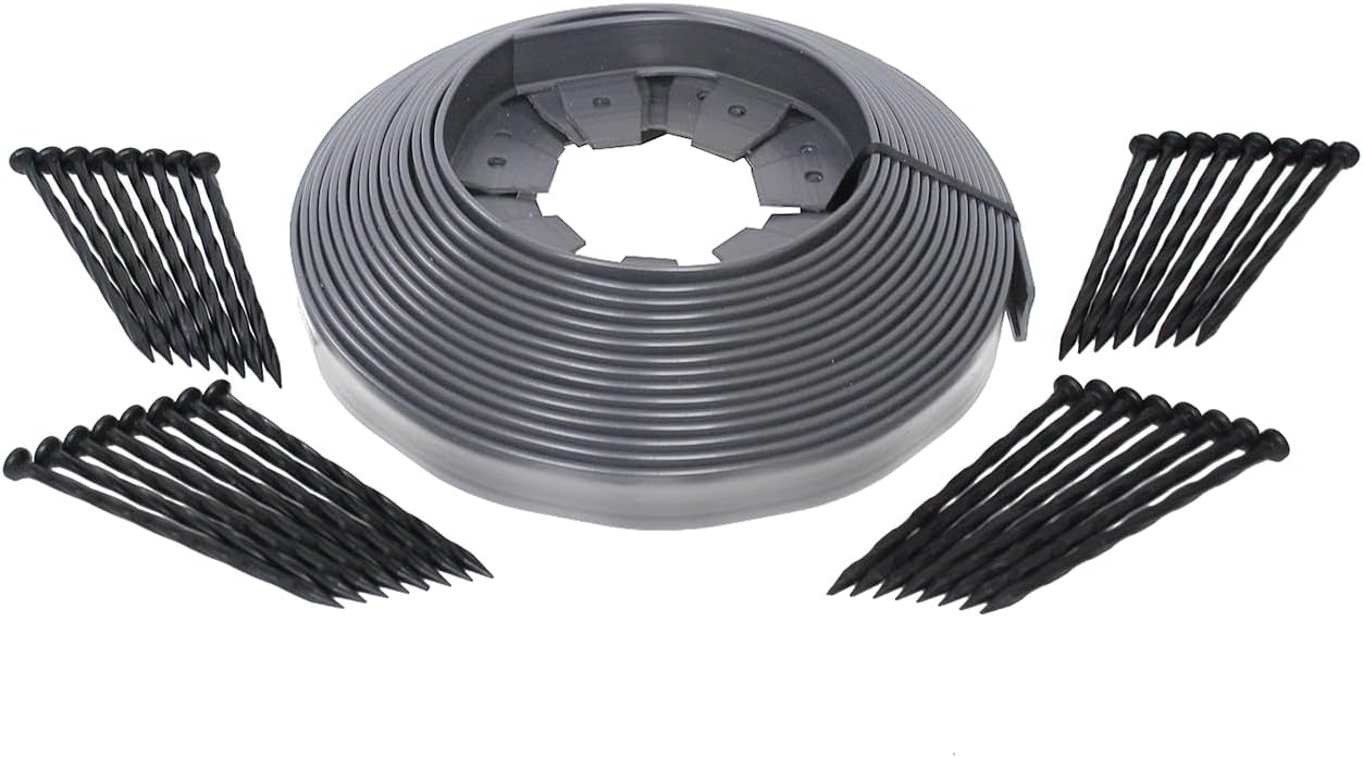 EasyFlex Heavy Duty No-Dig Landscape Edging Kit 50ft Gray - Commercial Grade Garden Border for Flower Beds & Tree Rings