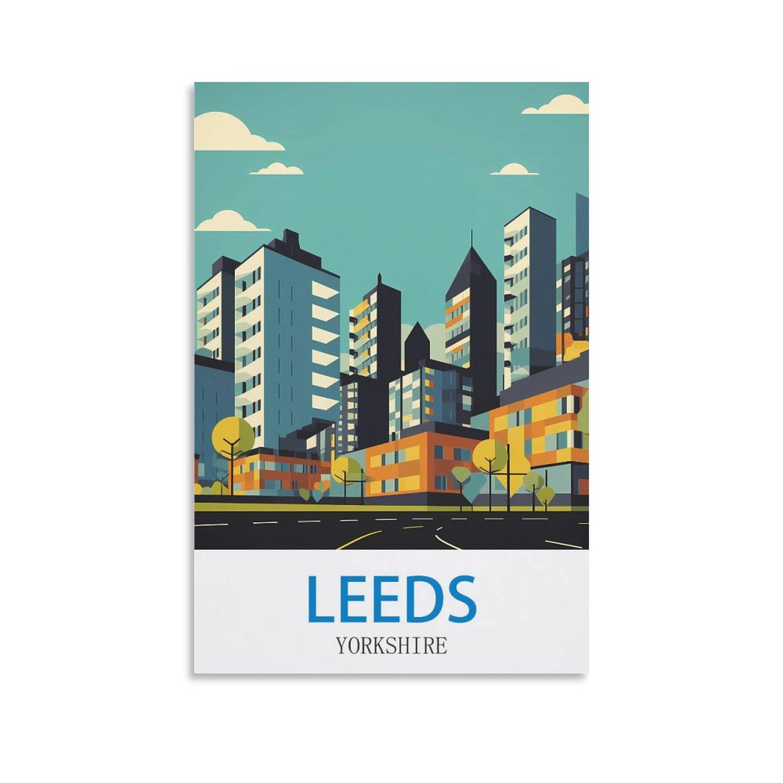 Heybox Unframe-Style Leeds Yorkshire Vintage Travel Poster 24X36inch(60X90cm) Canvas Prints Wall Art Paintings For Home Office Living Room Decor