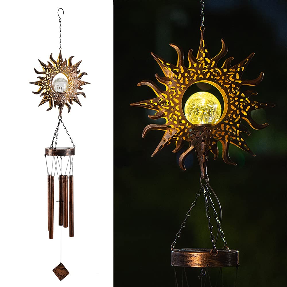 Solar Wind Chimes Sun Flame Aluminium Rurki wiatr Nocna noc lekka wystrój domu na zewnątrz domowe wiatrowe prezent na ogrodowy podwórko patio trawnik